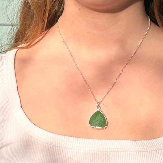 Big statement green seaglass necklace