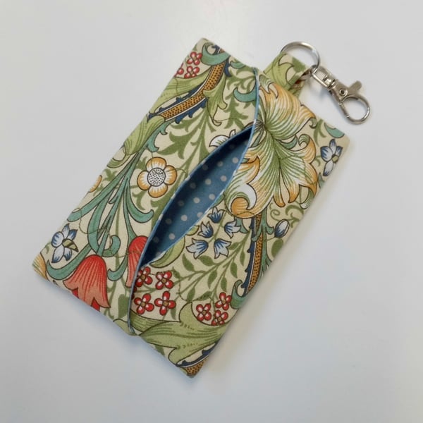 Key ring tissue holder for tissues or hankie in Golden Lily design