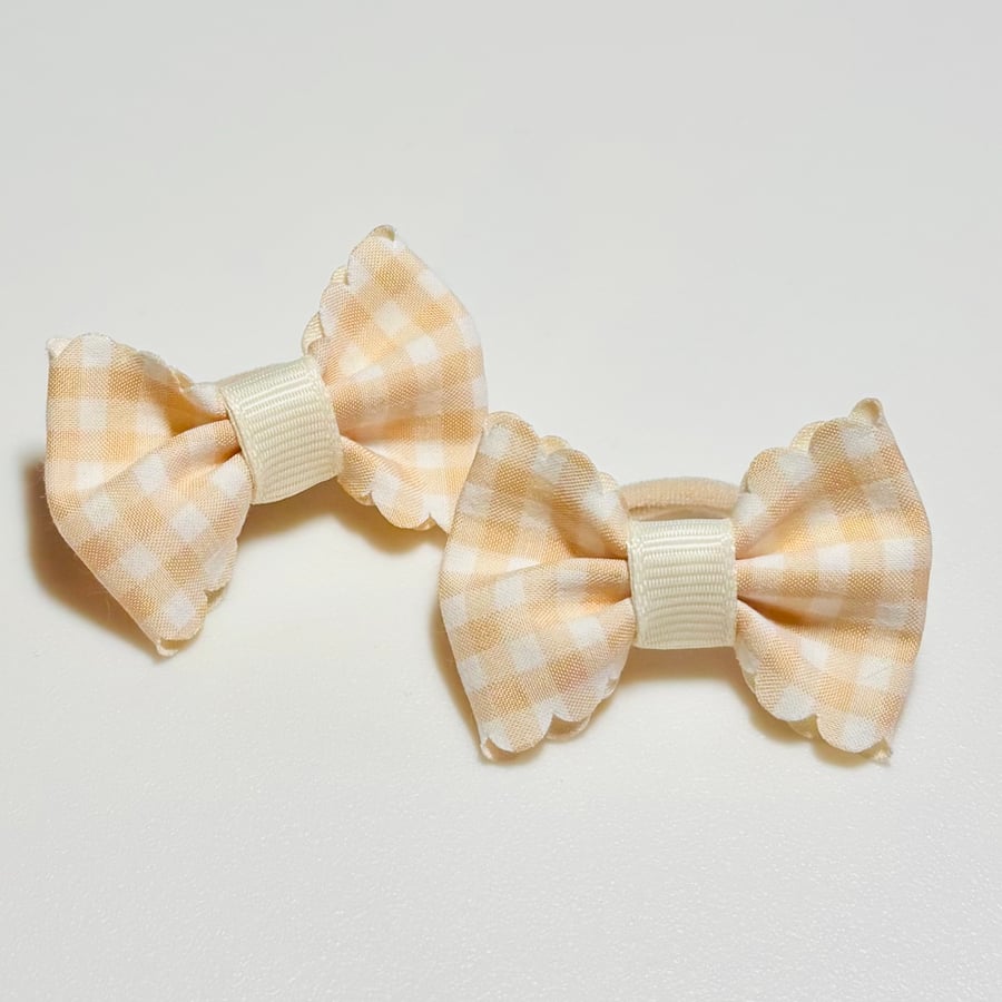 Beige Gingham Bow Hair Bobbles 