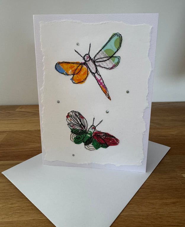Hand made Dragonfly and Butterfly blank card