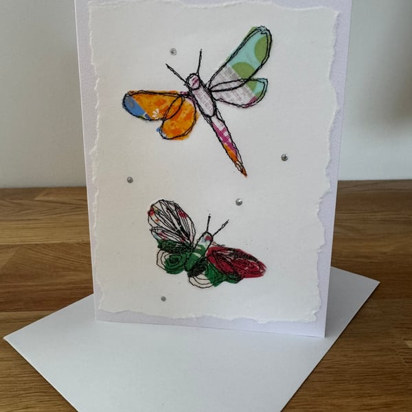 Hand made Dragonfly and Butterfly blank card