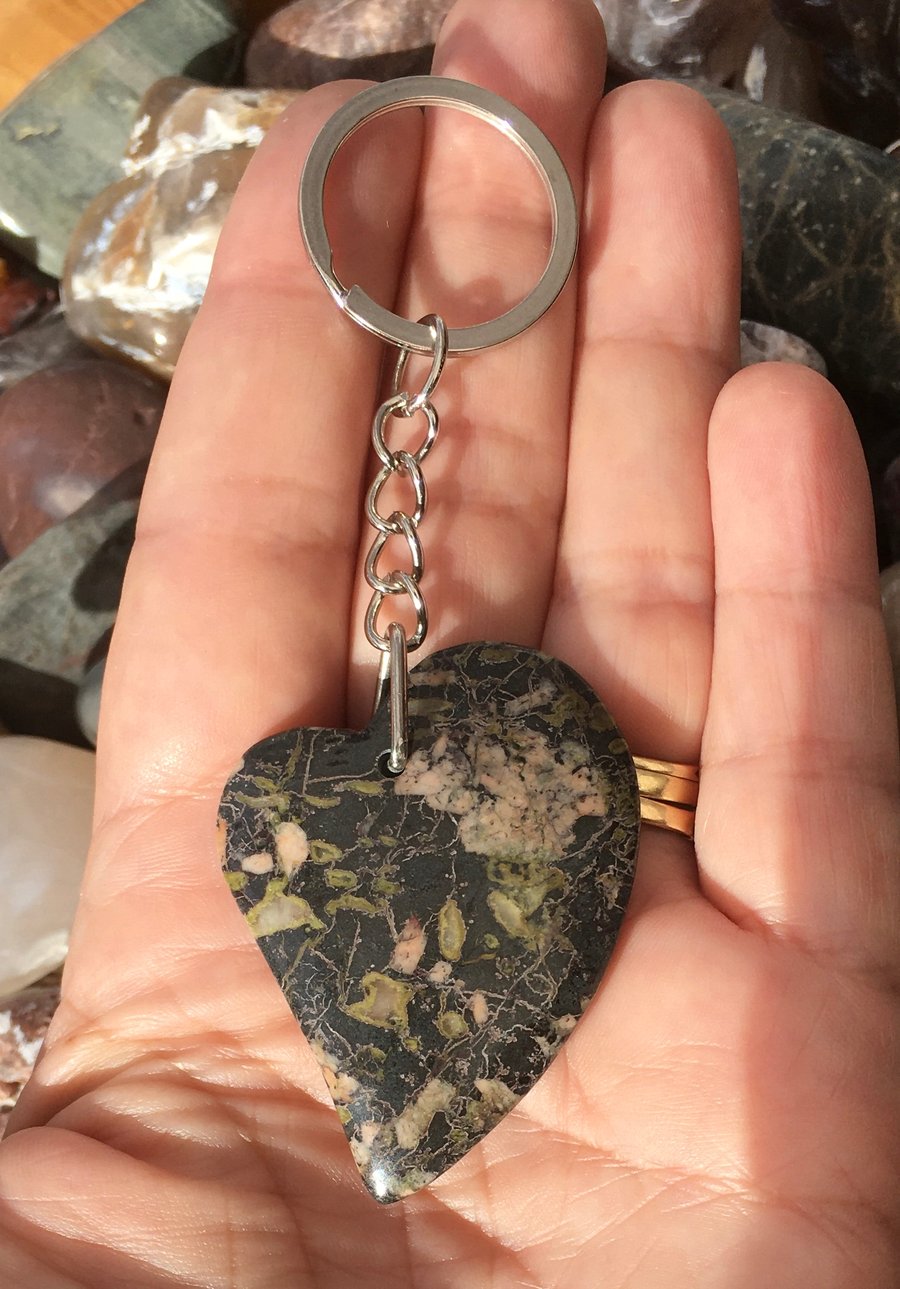 Jasper Heart!  Lovely Leopard Skin Jasper Gemstone Keyring or Handbag Charm.