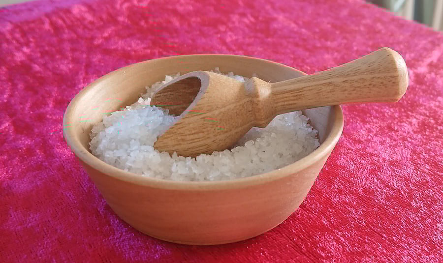 Salt Scoop and bowl, hand turned in Idigbo wood.
