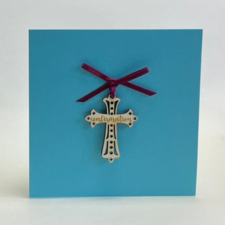 'Confirmation' cross card with detachable decoration