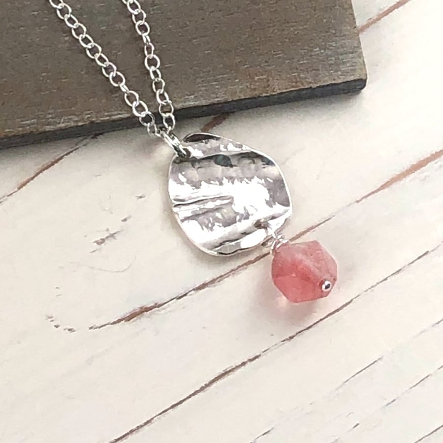 Sterling Silver Pendant with a Fire Cherry Quartz Bead Drop