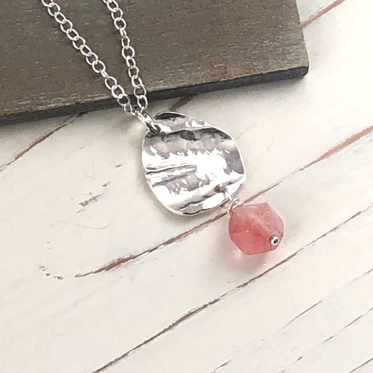 Sterling Silver Pendant with a Fire Cherry Quartz Bead Drop