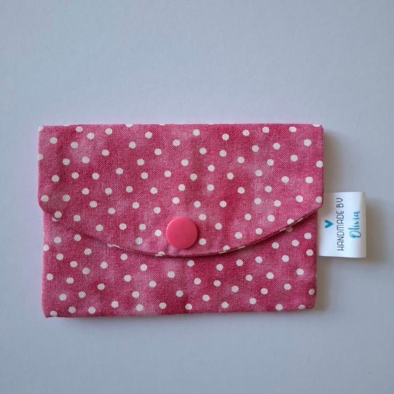 Pink polka dot card holder