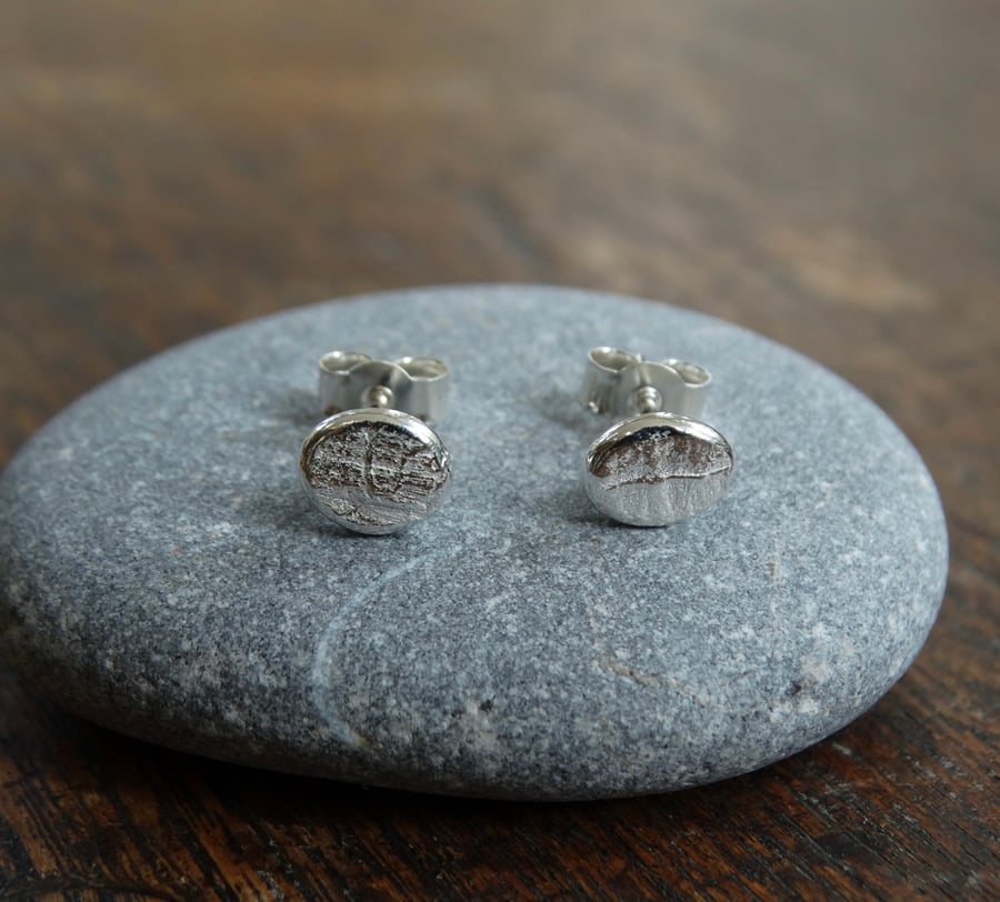 Silver stud earrings - landscape pebble studs - recycled sterling silver