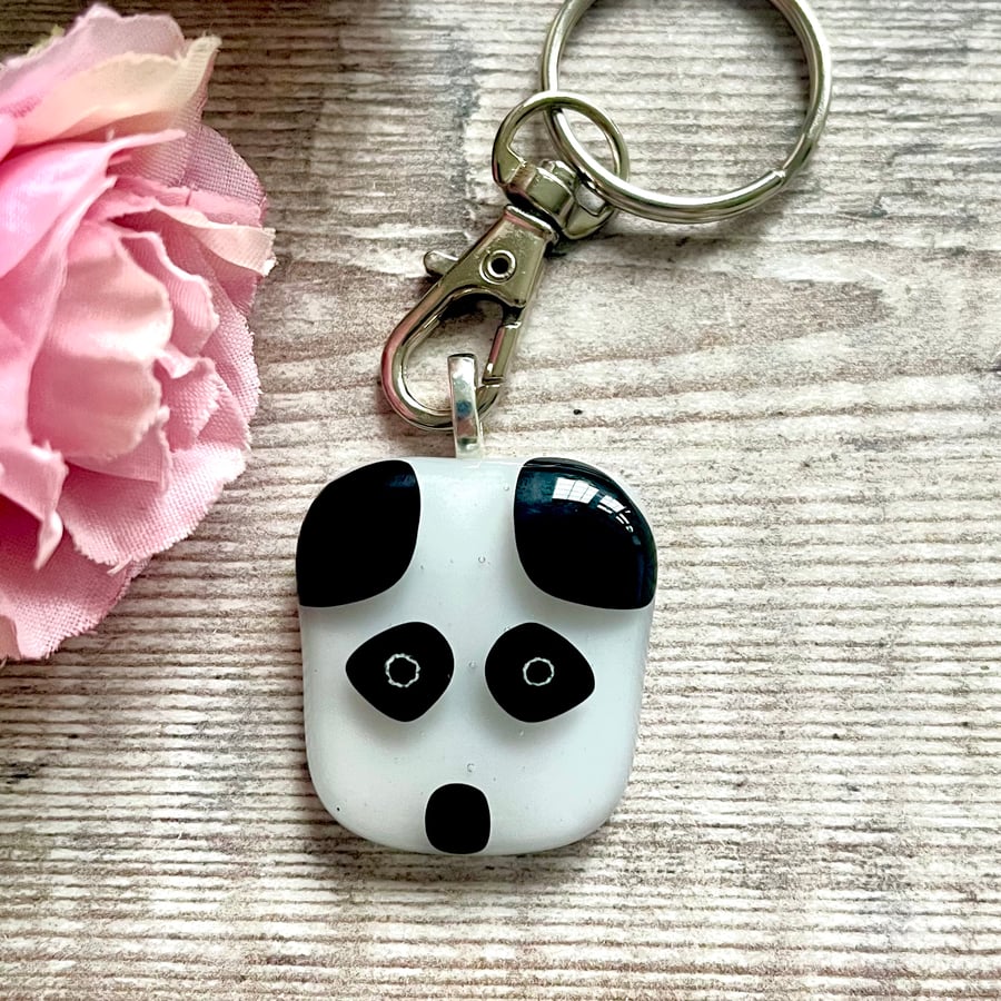Panda keyring - fused glass keepsake, school leaver, teacher gift