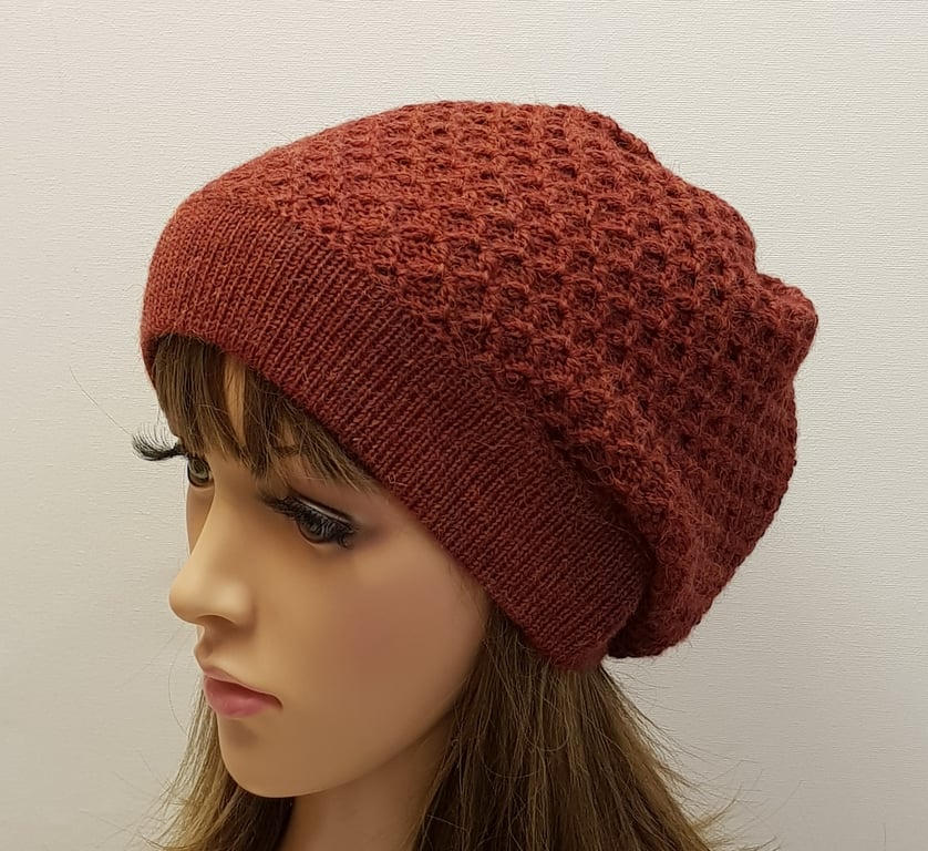 Alpaca beret ,handmade knitted baggy beanie, elegant tam, handmade hat