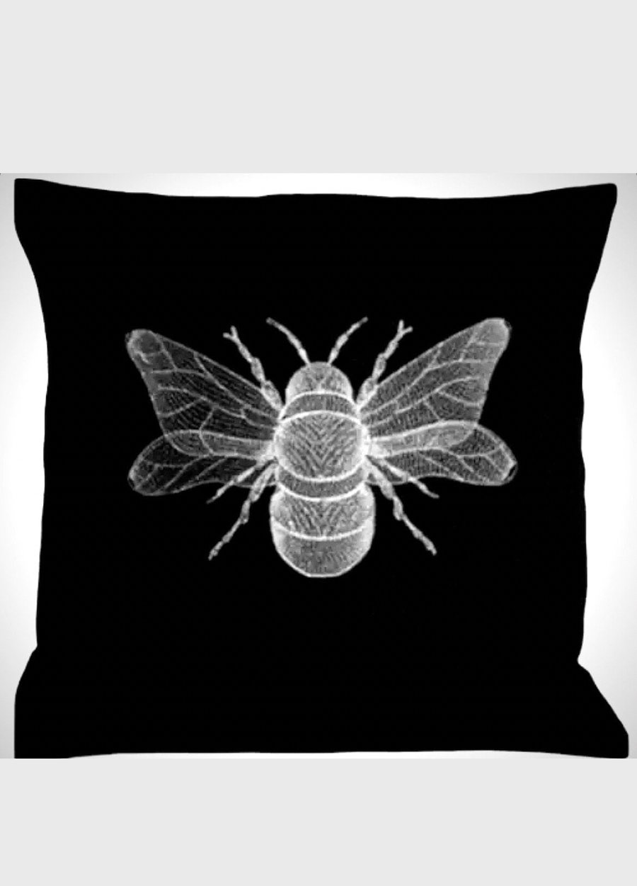 Gold Bee Embroidered Cushion CoverBLACK  16”x16”