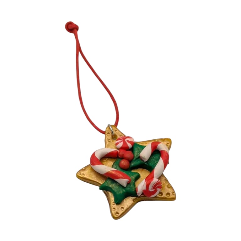 Star Christmas Decoration Holly & Candy Cane Xmas Tree Decor Handmade 