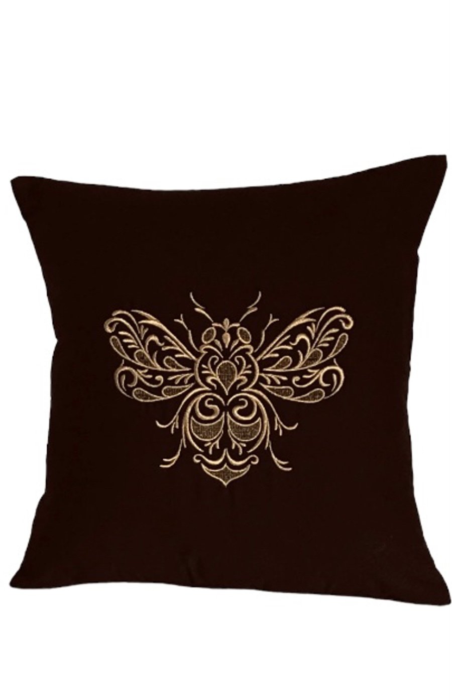 Rose Gold Baroque Bee Embroidered Cushion Cover. BLACK 