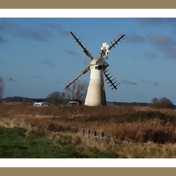 Windmill Painting Norfolk Broads Greeting Card A5