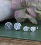 Recycled Silver Leaf Pattern Circle Stud Earrings  - Image 3