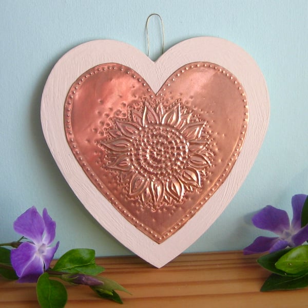 Copper Sunflower Hanging Heart Decoration