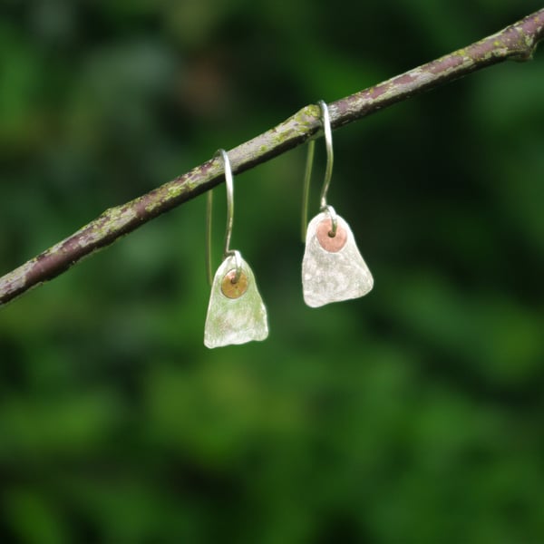 Simple Silver and Copper Organic Triangle Earrings