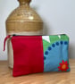Bright retro floral and red cotton zip pouch