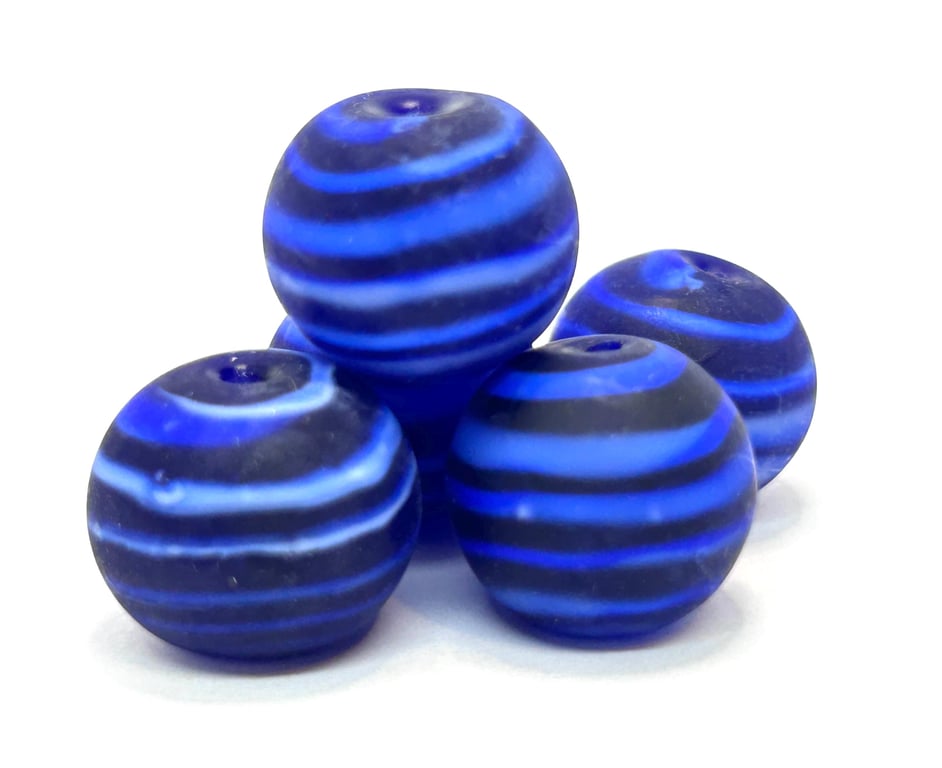 Handmade blue stripey lamp work glass beads
