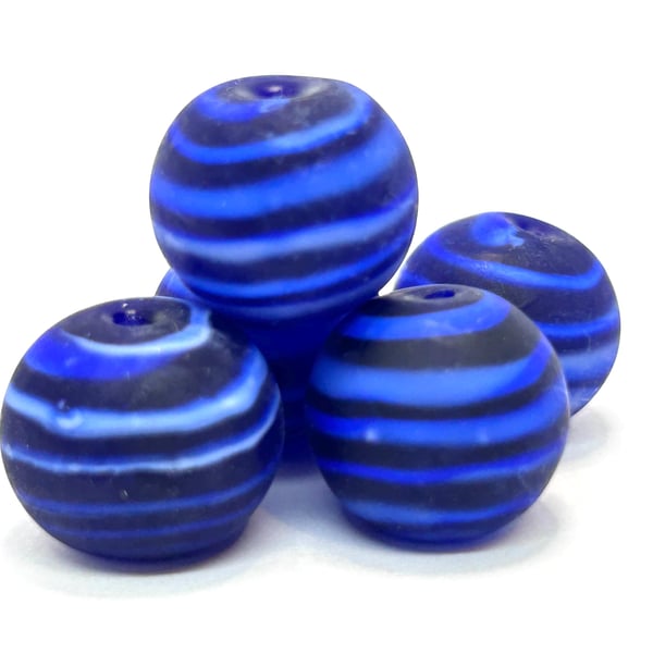 Handmade blue stripey lamp work glass beads