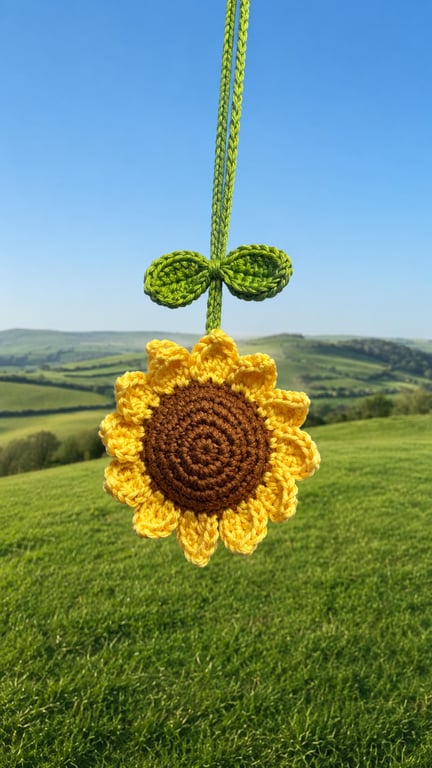Handmade Crochet Sunflower Car Hanging - Handmade Sunflower Ornament