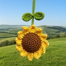 Handmade Crochet Sunflower Car Hanging - Handmade Sunflower Ornament