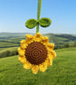 Handmade Crochet Sunflower Car Hanging - Handmade Sunflower Ornament