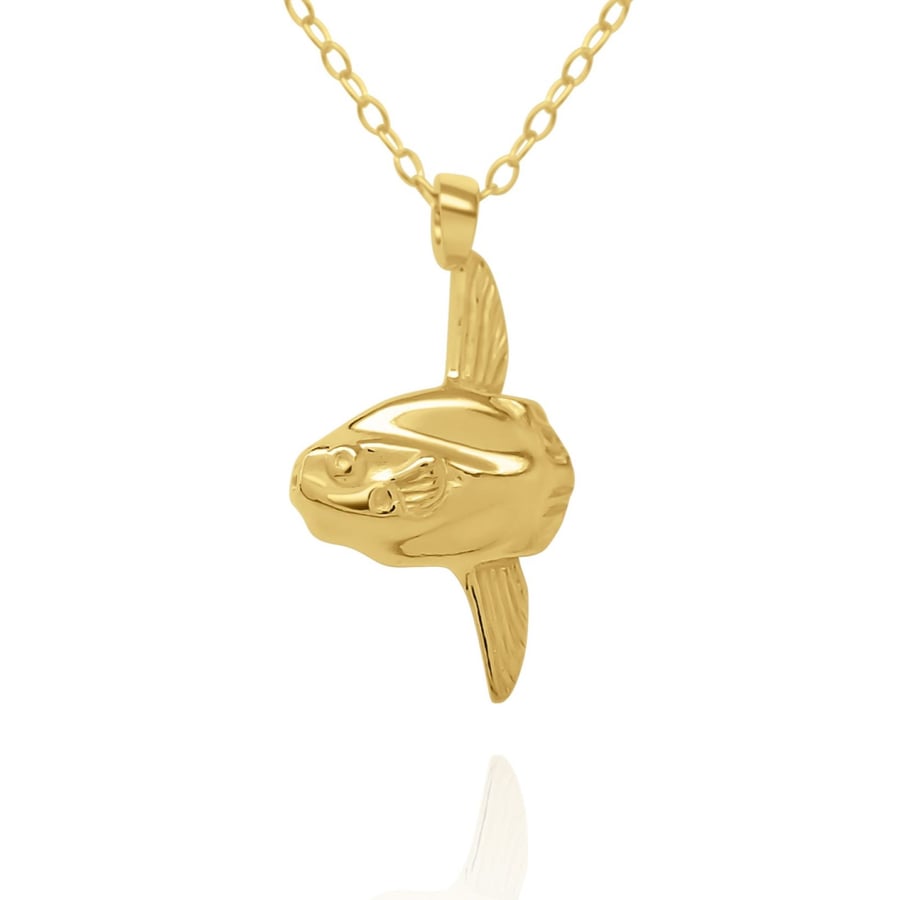 Gold vermeil Mola Mola charm pendant and chain.