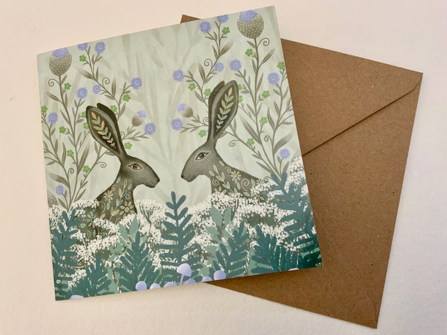 Magical Hares,  blank greetings card