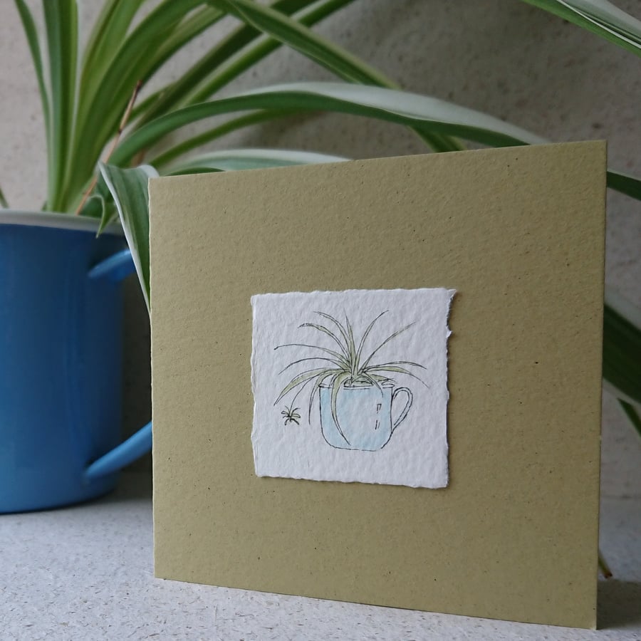 Houseplant card - blank inside for any occasion - recycled - hand painted 