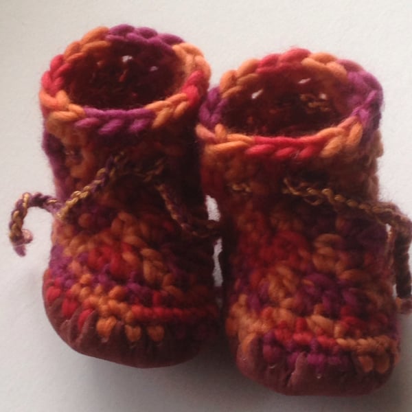 Wool & leather baby boots - Orange Red Burgundy - 6-12 months