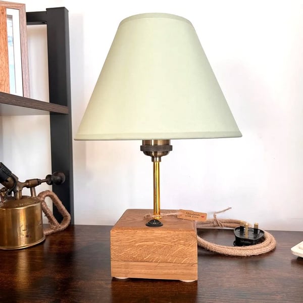  Rustic Oak Table Lamp with 23cm Shade – Handmade Wooden Lighting