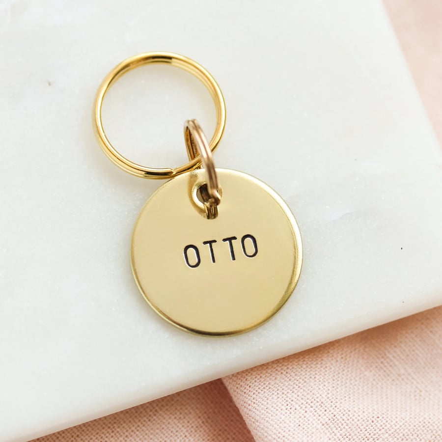 Personalised dog name tag, Hand stamped Brass Pet ID Tag