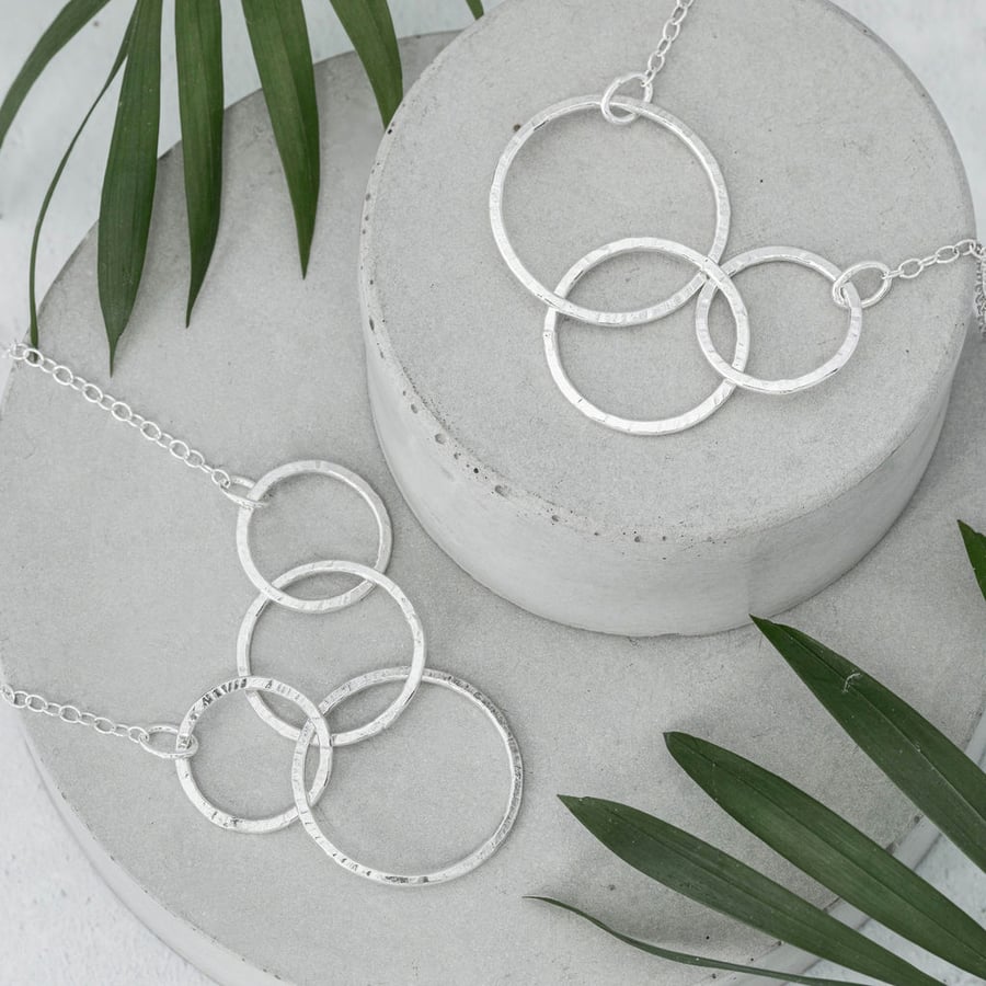 Sterling Silver Interlocking Circles Necklace, Jewellery Gift for Mum