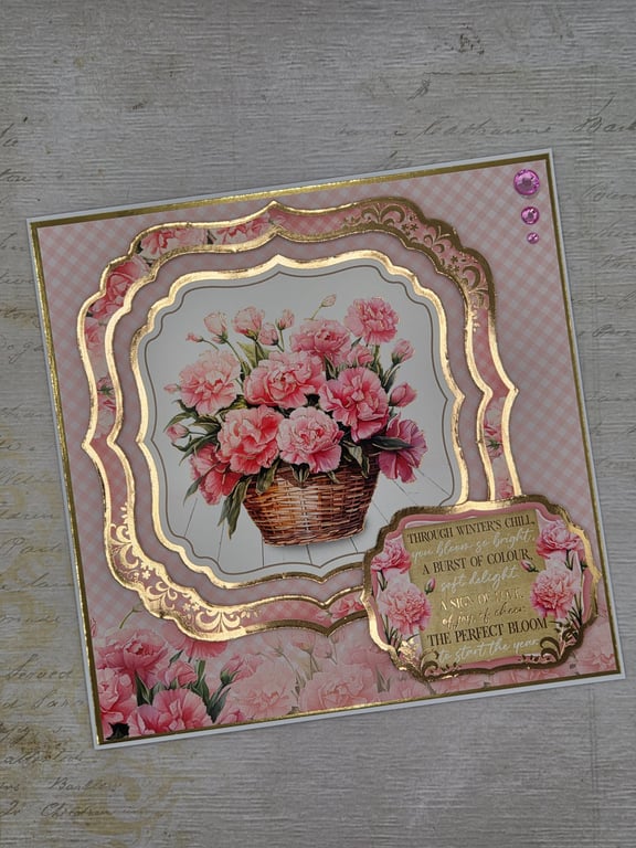 January Birthday Handmade Pink Carnation Greeting Card Mum Friend Sister 