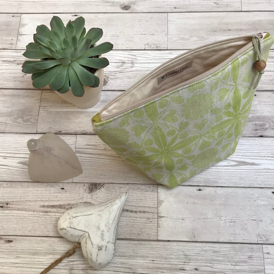 Hand Printed Linen Wash Bag, Toiletry Bag, Accessory Bag