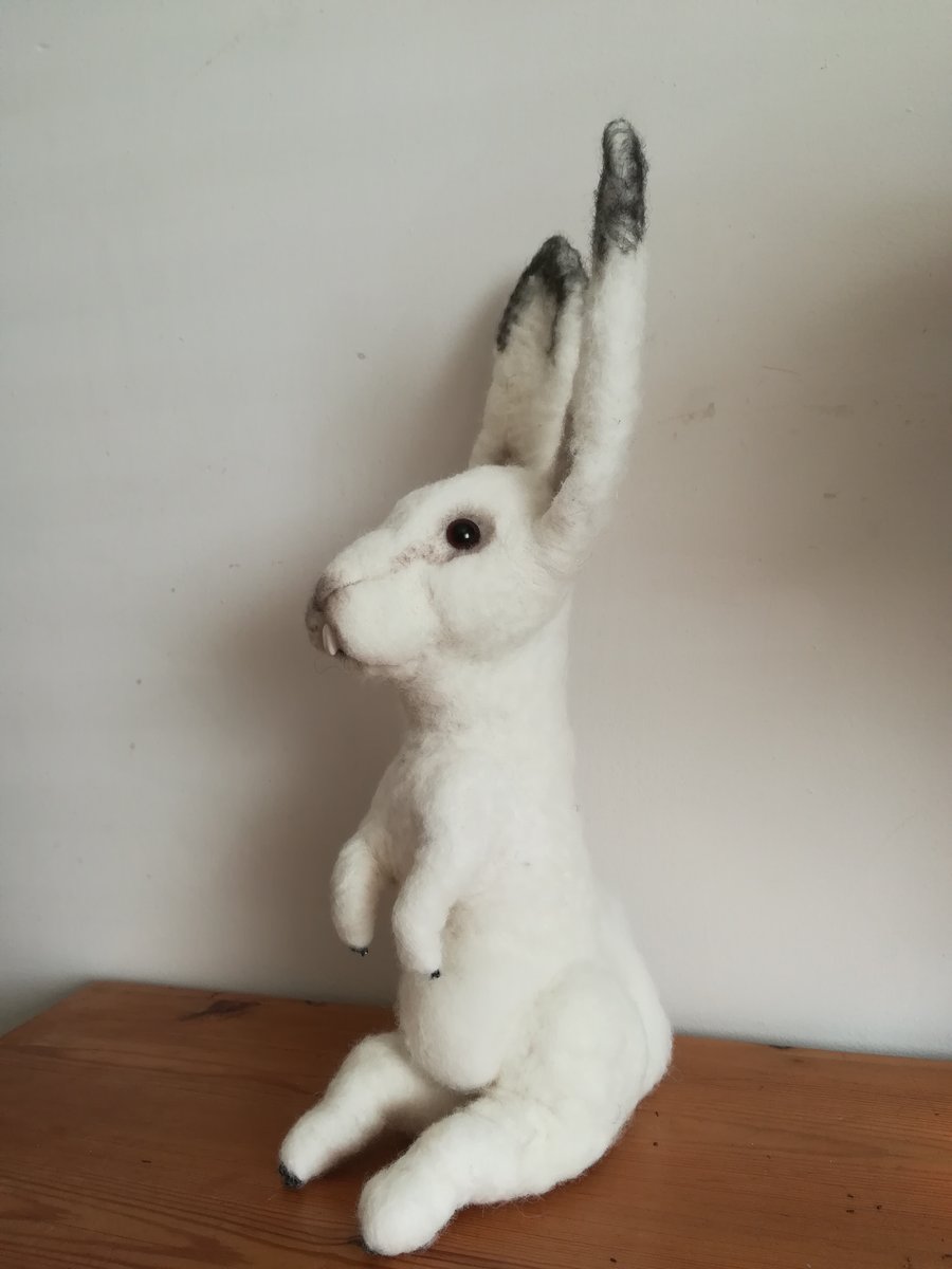 Artic Hare rabbit bunny animal needle felted wool sculpture, OOAK collectable 