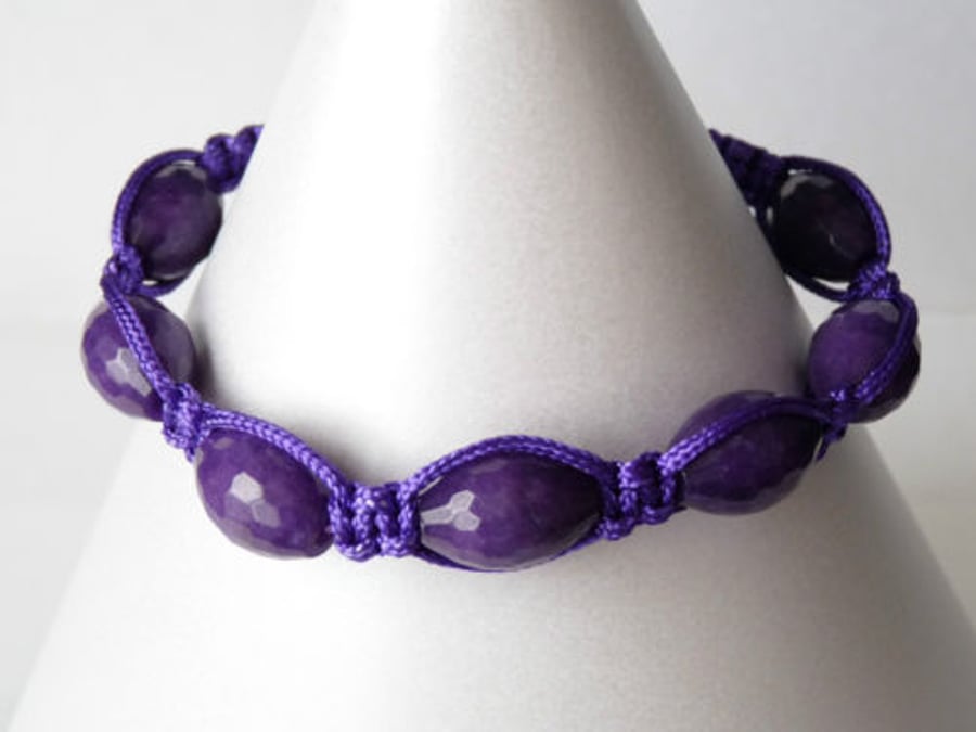 Purple Jade Shamballa Style Bracelet - Handmade - Genuine Gemstone