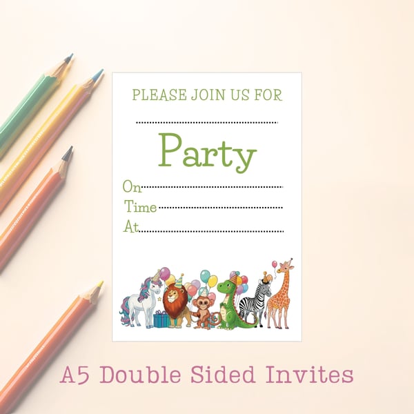 Kids Party Invites, Children's Party Invitations, Kids Themed Invites