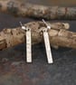 Silver Drop Earrings, Hammered Textured Bar Earrings  - Image 1
