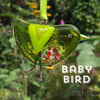Green fused glass BABY bird