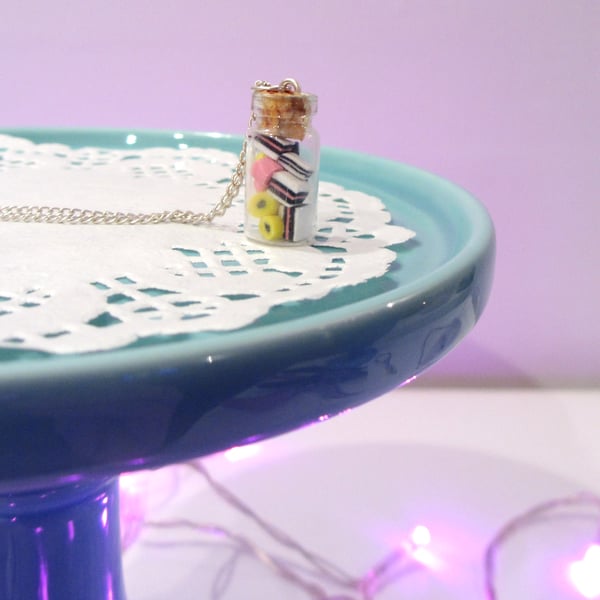 Retro Miniature Liquorice sweets in a Jar Necklace Quirky fun unique handmade