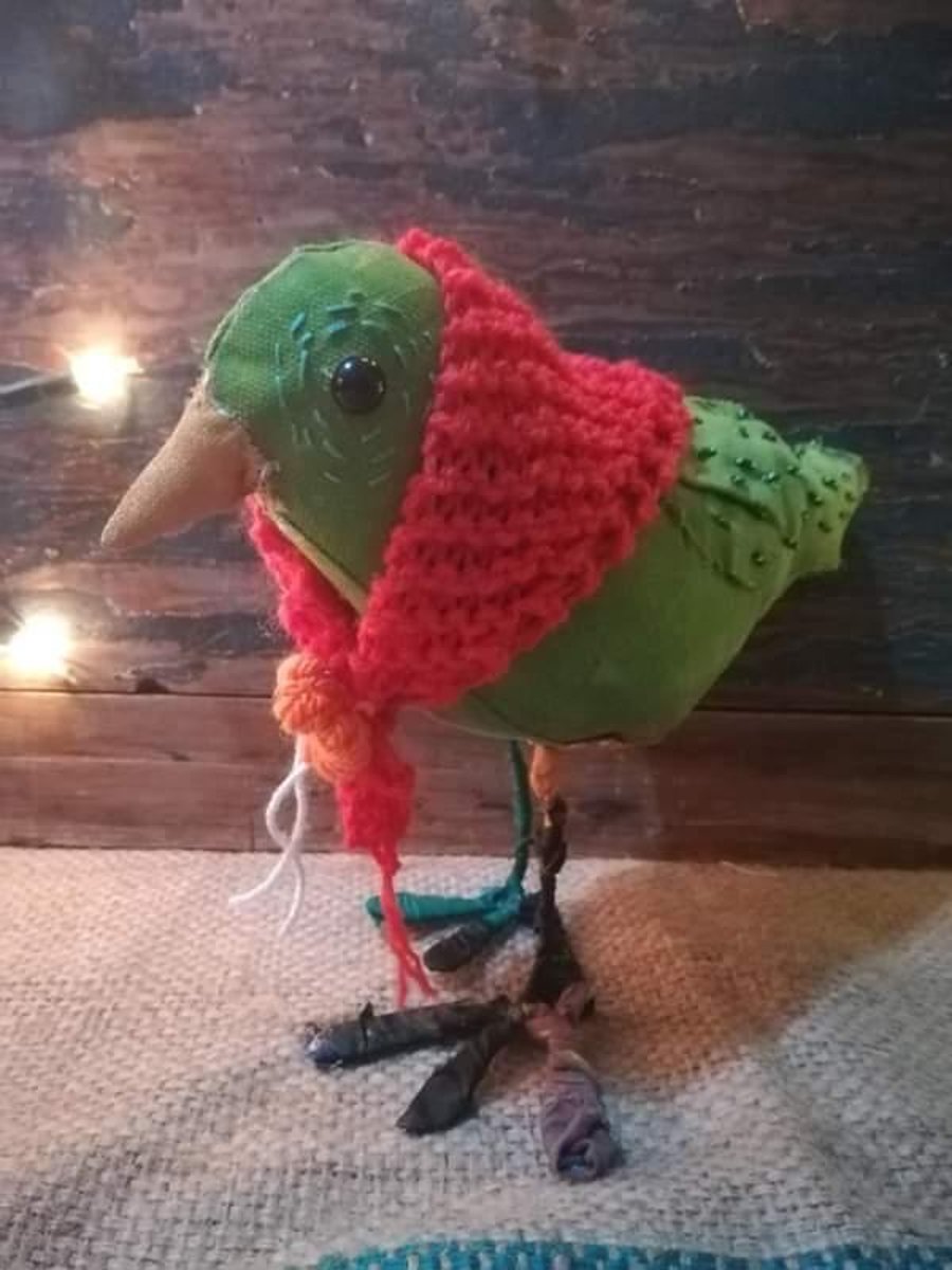 Textile art Bird sculptures, primitive art decor, folk art bird, animal gift