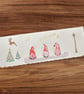 Christmas card with 3 gnomes carol singing, Rudolph, Christmas trees, fa la la 