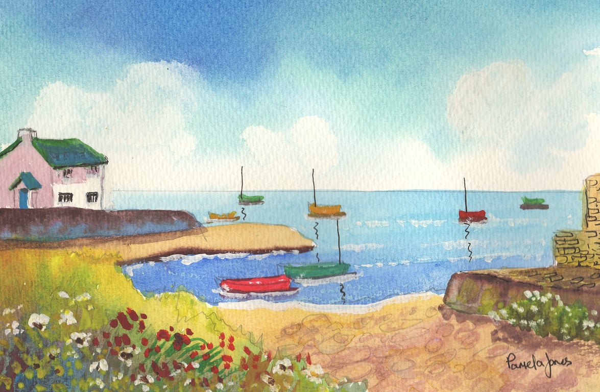Parrog Bay, Newport, Pembrokeshire, Original Watercolout, in 14 x 11 '' Mount
