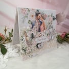 Romantic Handmade Wedding Card with Doves Luxury Floral Card for Newlyweds (211)