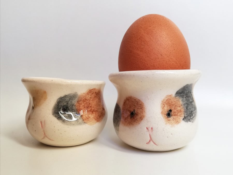Handmade guinea pig egg cup handthrown pottery Easter gift egg holder 