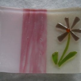 Fused glass soap or trinket dish with flower