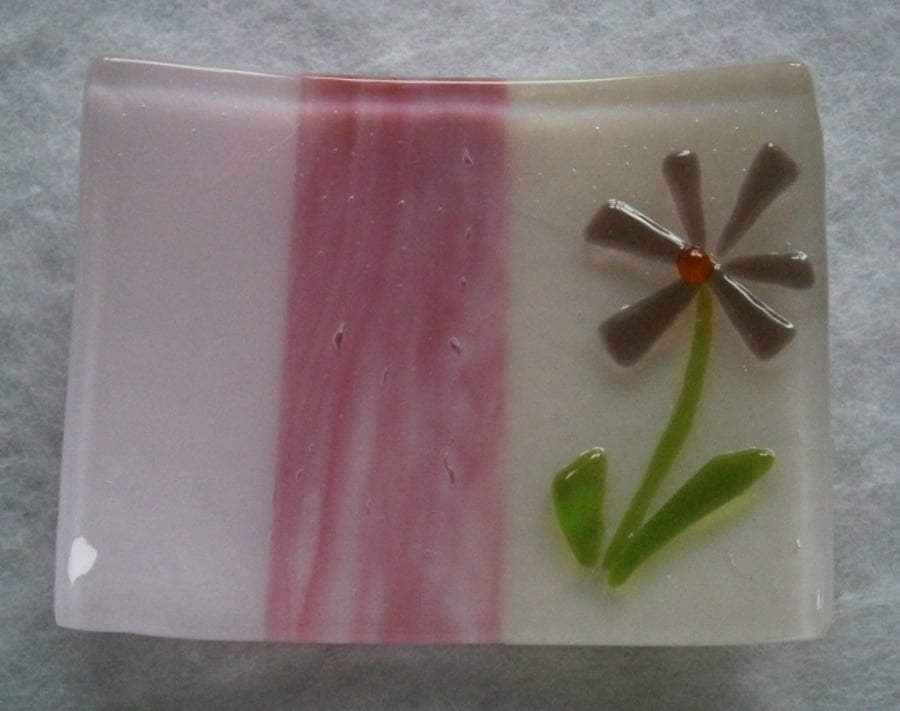 Fused glass soap or trinket dish with flower