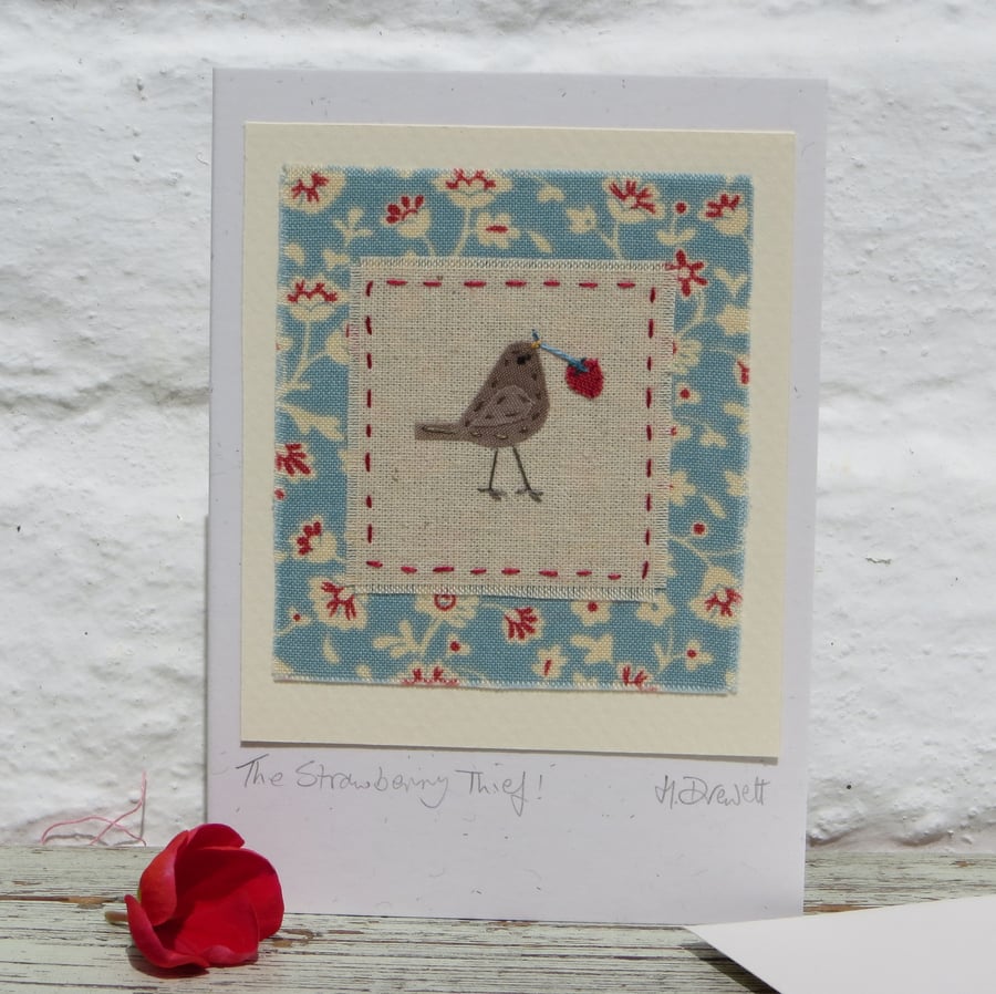 Strawberry Thief - a hand-stitched card to make you smile!
